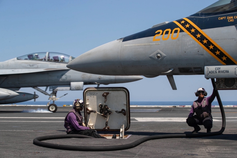 Refuelling-FA-18-hornet-on-an-aircraft-carrier